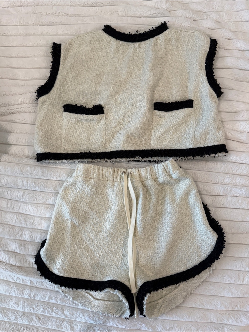 Two-Piece Crop Top & Shorts Set with Black Trim